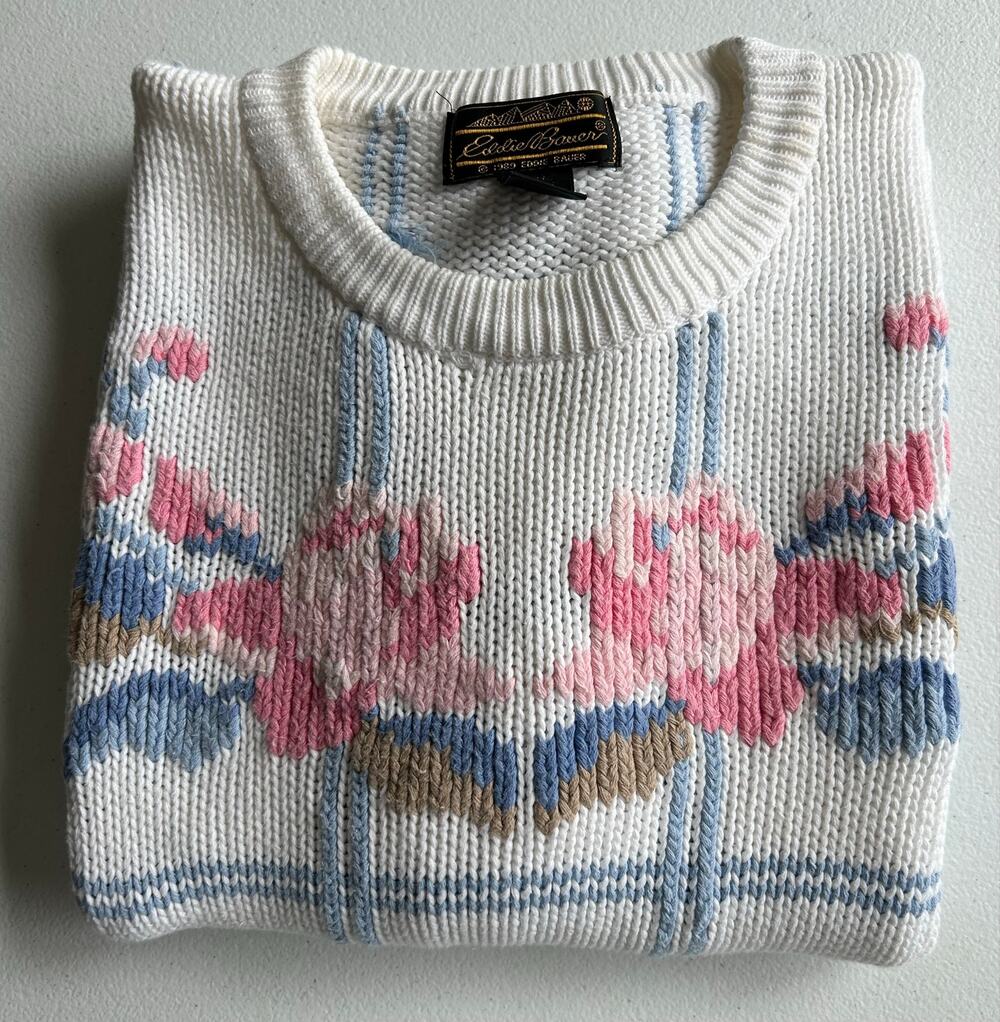 Vintage Eddie Bauer Floral Knit Sweater Sz XL Window Pane Plaid 100% Cotton S/S